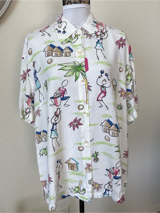 dressbarn Tops - Vintage dressbarn women’s White funny Tropical Print Button-Down Shirt XXL